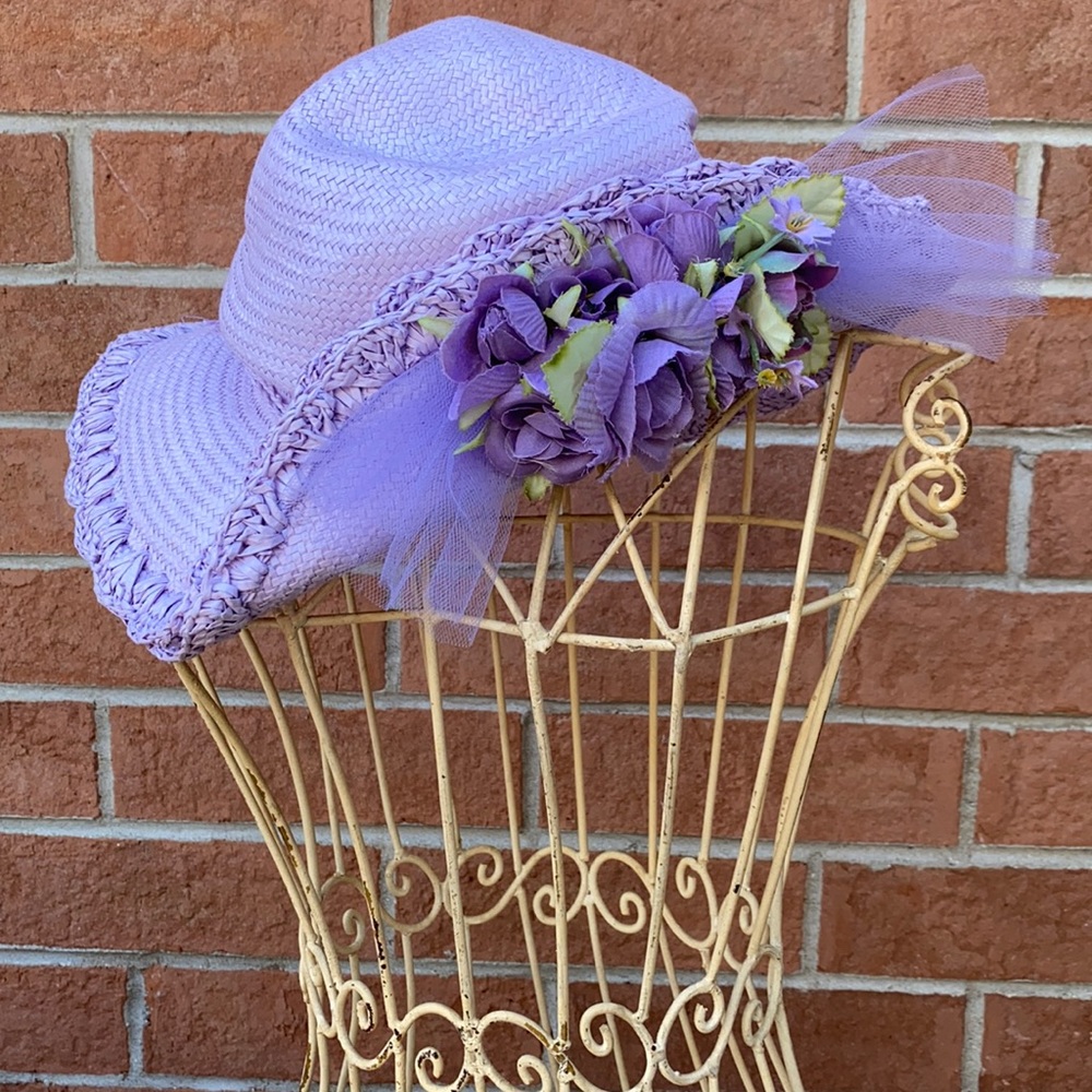 Child’s purple Toby hat with purple & green flower
